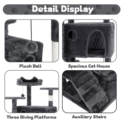 50" Multi-Level Cat Tree Tower Condo Scratching Post with Platforms & Hideaway Grey AMCT788 - with | Sold by Uncle Wiener's Wholesale