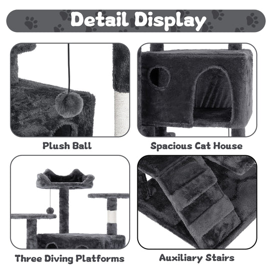 50" Multi-Level Cat Tree Tower Condo Scratching Post with Platforms & Hideaway Grey AMCT788 - with | Sold by Uncle Wiener's Wholesale