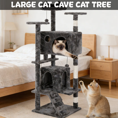 50" Multi-Level Cat Tree Tower Condo Scratching Post with Platforms & Hideaway Grey AMCT788 - with | Sold by Uncle Wiener's Wholesale