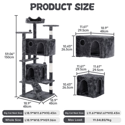 50" Multi-Level Cat Tree Tower Condo Scratching Post with Platforms & Hideaway Grey AMCT788 - with | Sold by Uncle Wiener's Wholesale