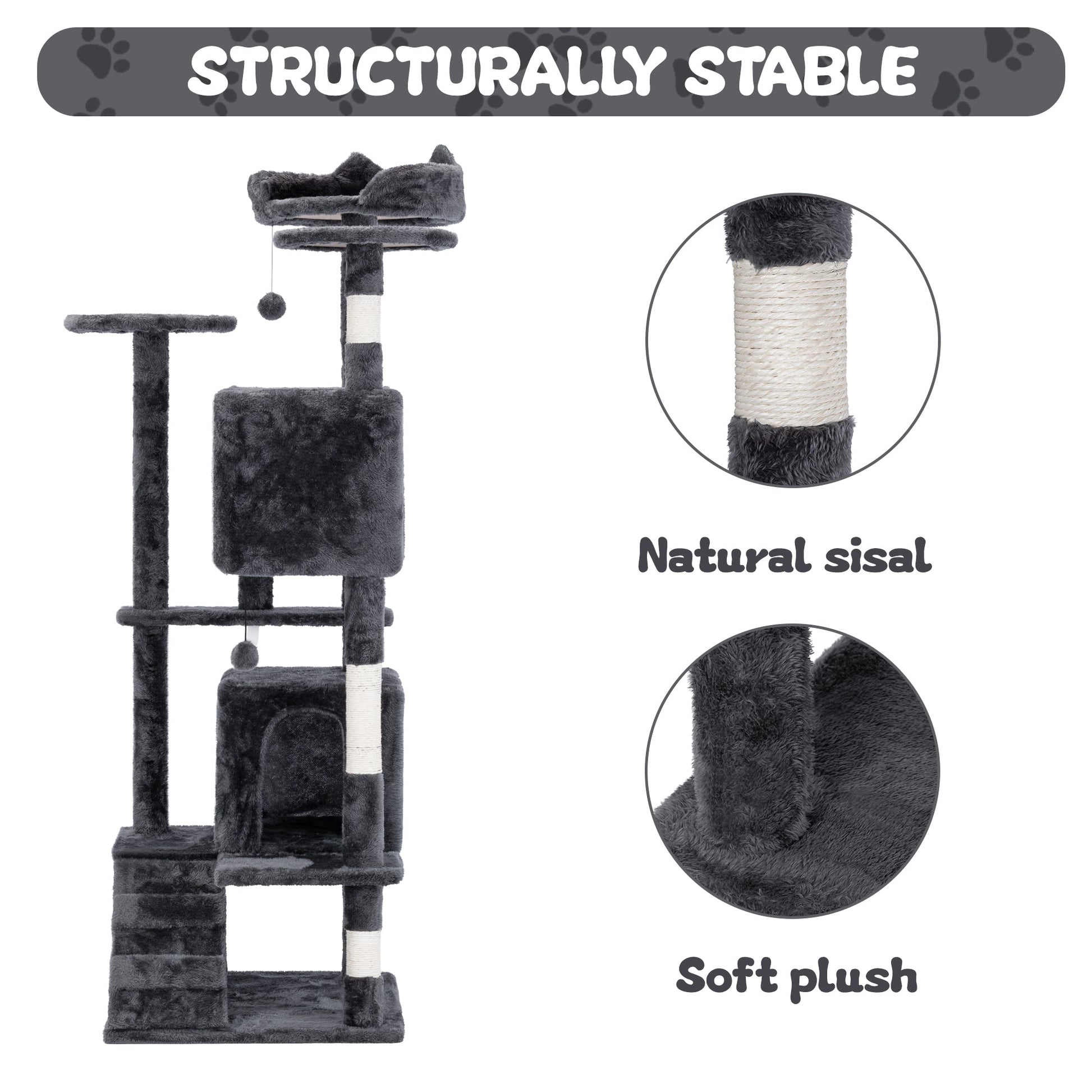 50" Multi-Level Cat Tree Tower Condo Scratching Post with Platforms & Hideaway Grey AMCT788 - with | Sold by Uncle Wiener's Wholesale