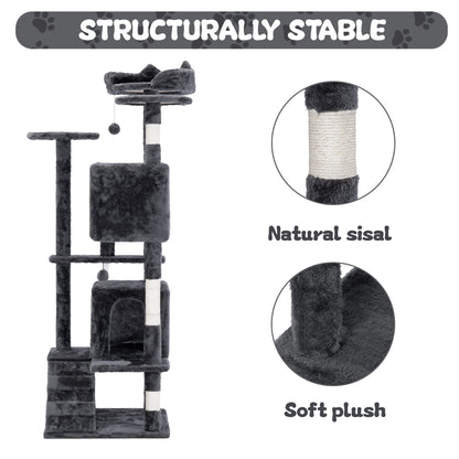50" Multi-Level Cat Tree Tower Condo Scratching Post with Platforms & Hideaway Grey AMCT788 - with | Sold by Uncle Wiener's Wholesale