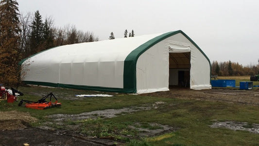50′ WIDE DOUBLE TRUSS STORAGE BUILDINGS - with Standard 50X80X23 26.5 Oz PVC Cover | Sold by Uncle Wiener's Wholesale