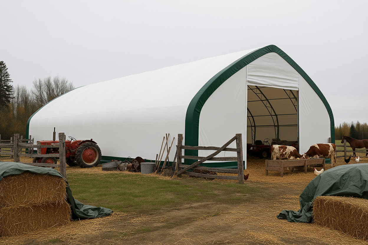 50′ Wide Double Truss Storage Buildings – Heavy - Duty PVC Shelter - Portable Industrial Storage Building with 8FT Truss spacing Upgrade 50X100X23 | Sold by Uncle Wiener's Wholesale