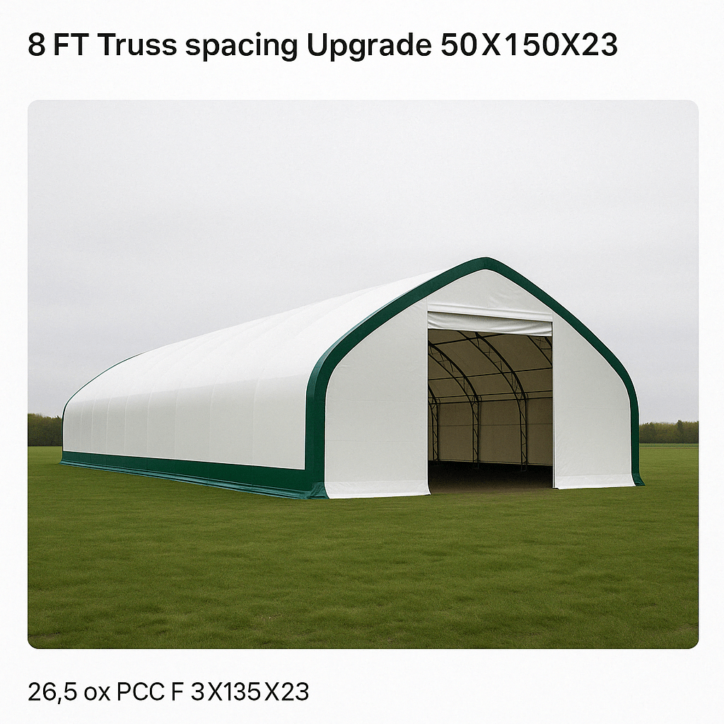 50′ Wide Double Truss Storage Buildings – Heavy - Duty PVC Shelter - Portable Industrial Storage Building with 8FT Truss spacing Upgrade 50X150X23 | Sold by Uncle Wiener's Wholesale