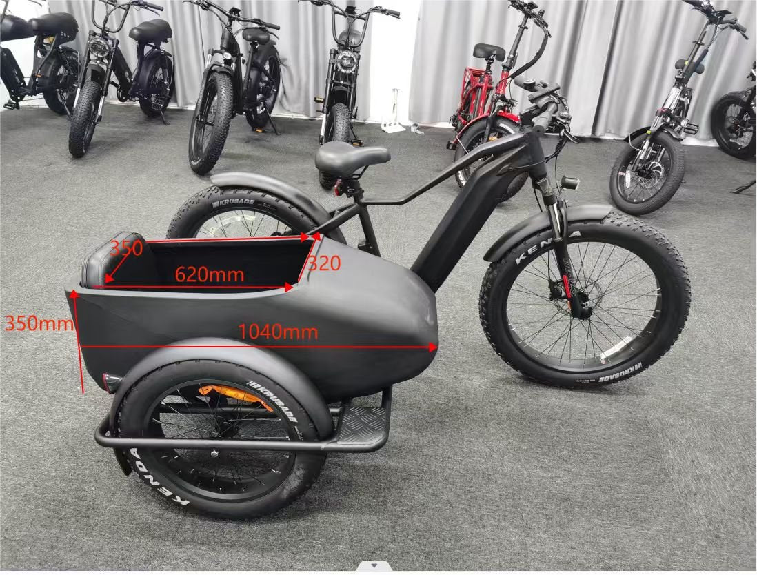 500W Jet Black Trike Electric bicycle Sidecar Bike with Aluminum‑Alloy Frame 039912 - with | Sold by Uncle Wiener's Wholesale