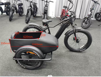 500W Jet Black Trike Electric bicycle Sidecar Bike with Aluminum‑Alloy Frame 039912 - with | Sold by Uncle Wiener's Wholesale