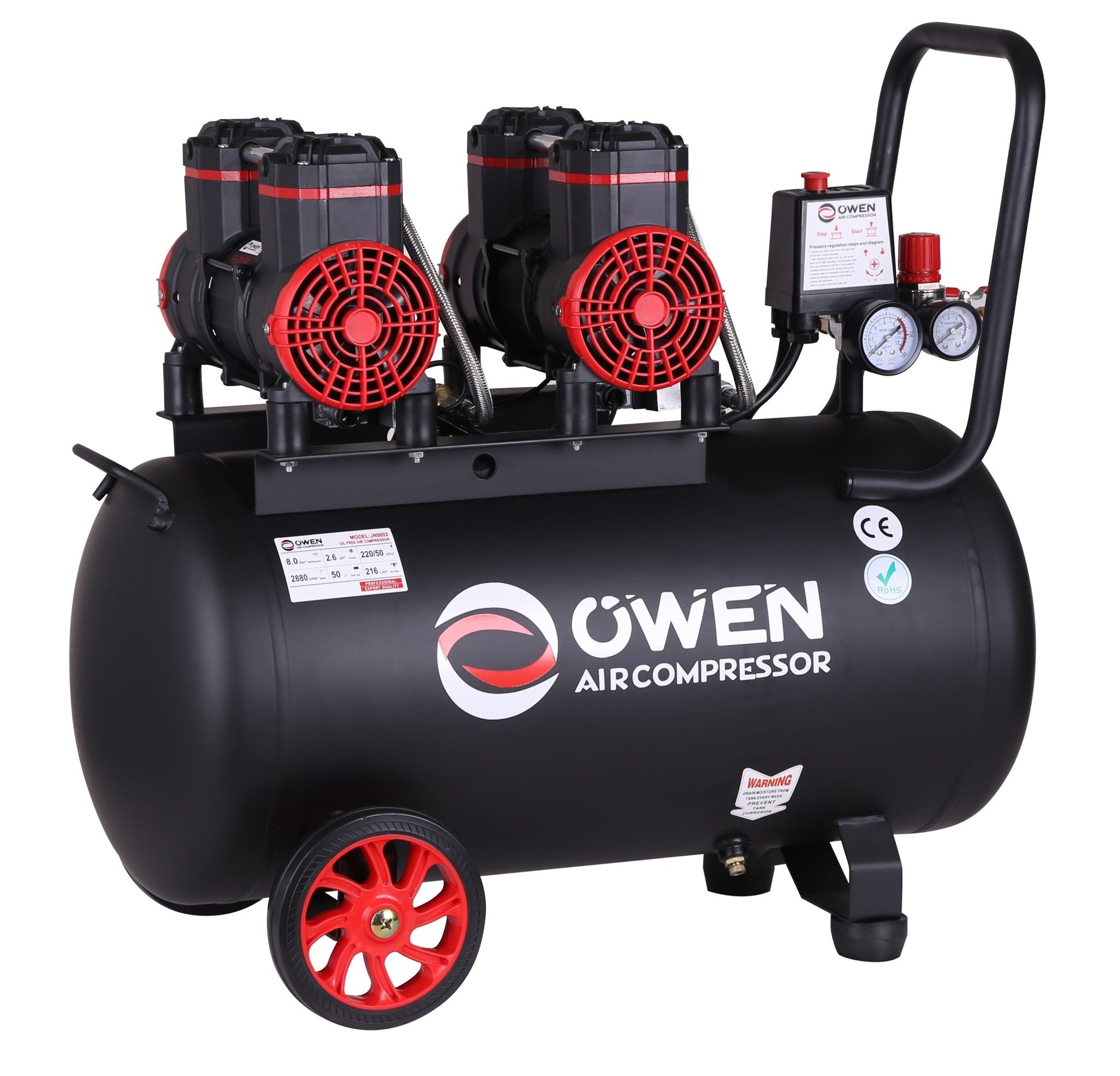 50L Air Compressor – 2HP Silent Oil - Free Motor, Heavy - Duty 50L Tank for Shop & Industrial JN980250L - with | Sold by Uncle Wiener's Wholesale