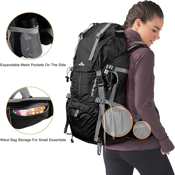 50L Hiking Backpack with Rain Cover Waterproof Camping Backpacking Pack 45+5L AZ004 - with | Sold by Uncle Wiener's Wholesale