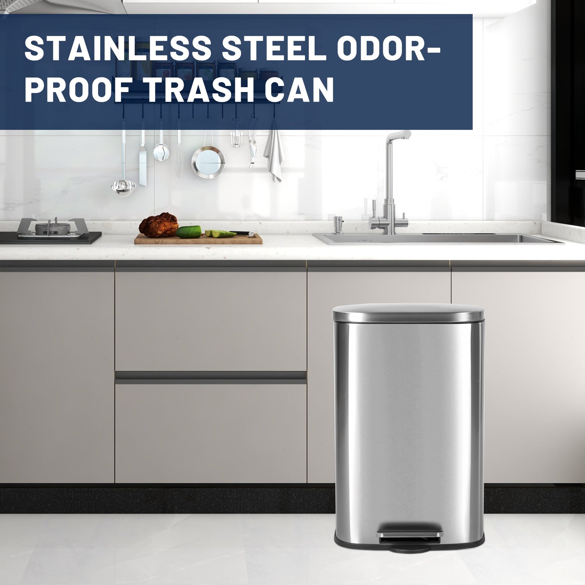 50L Stainless Steel Step Trash Can with Inner Bucket – Soft - Close, Fingerprint - Resistant Kitchen Bin AMTC550B - with | Sold by Uncle Wiener's Wholesale