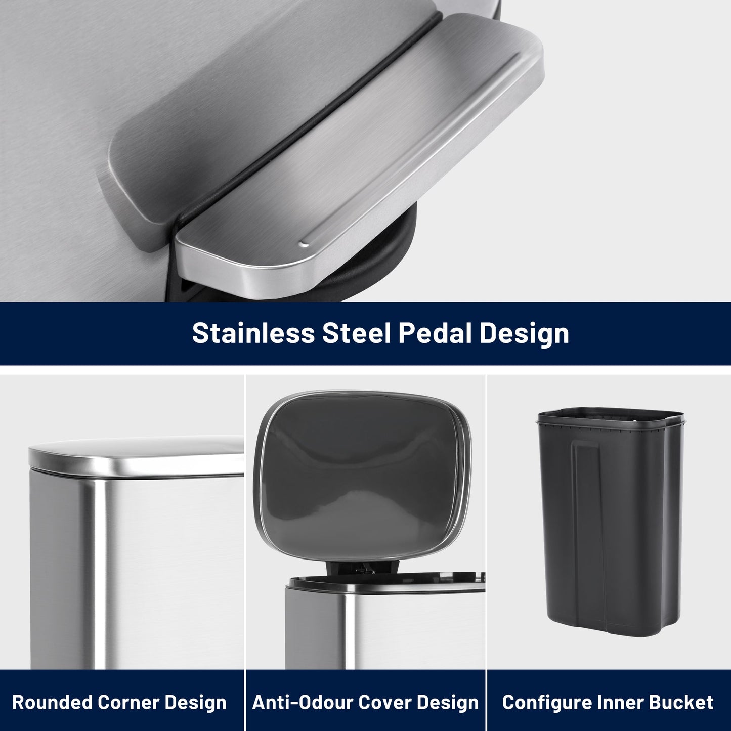 50L Stainless Steel Step Trash Can with Inner Bucket – Soft - Close, Fingerprint - Resistant Kitchen Bin AMTC550B - with | Sold by Uncle Wiener's Wholesale