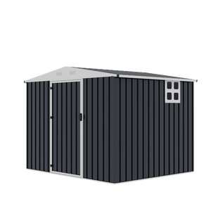 7.6' x 6.3' Outdoor Metal Storage Shed – Steel Garden Tool Shed with Single Swing Door, Grey 1102761N2