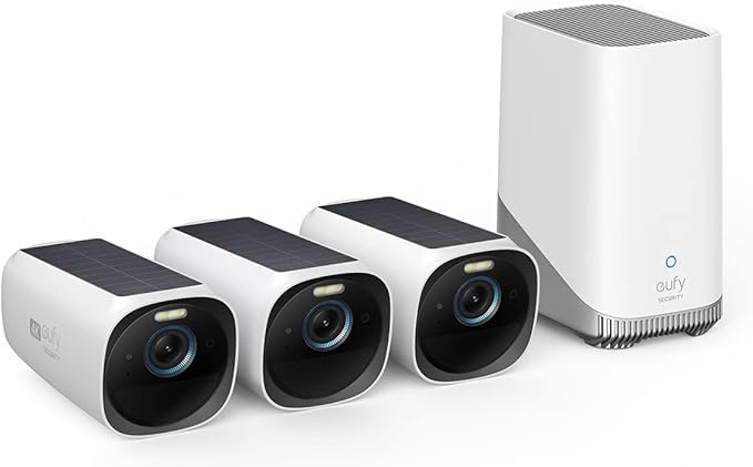 Anker Security Cam S330 4K Wireless Outdoor Security Camera System – 3-Camera Kit with HomeBase 3, Integrated Solar Panels, AI Face Recognition & Local Storage