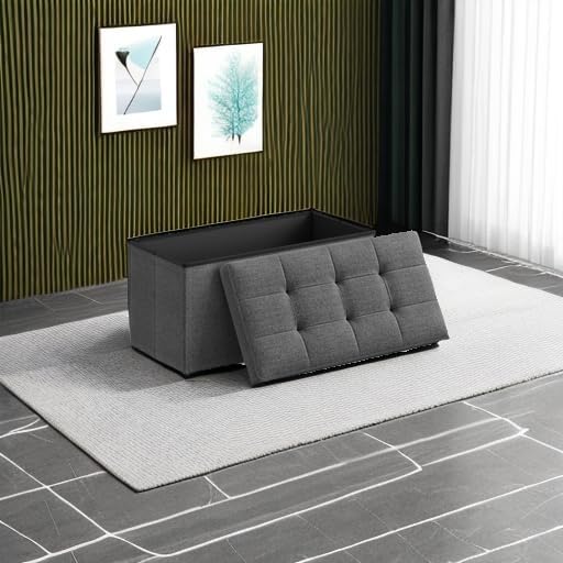 Folding Storage Ottoman Bench with Hidden Storage, Upholstered Foot Rest Bench, Storage Chest for Living Room, Bedroom and Entryway Slate Gray and Ink Black LSF47K