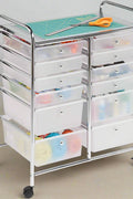 2-drawer rolling cart organizer front view
12-drawer storage trolley side angle
caster wheel for mobile cart
drawer organizer with supplies
rolling cart used in home office or studio