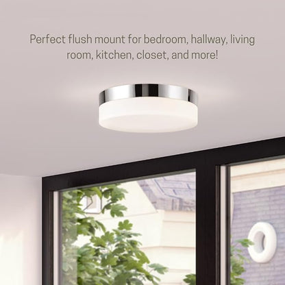 Kuzco Lighting Peter 11-Inch Flush Mount Ceiling Light – Polished Chrome 2-Light Fixture with Opal Glass Shade