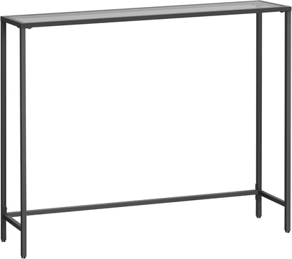 Narrow Console Table with Tempered Glass Top, Modern Sofa Table, Entryway Table for Hallway, Living Room and Foyer Ink Black and Slate Grey LGT132B01