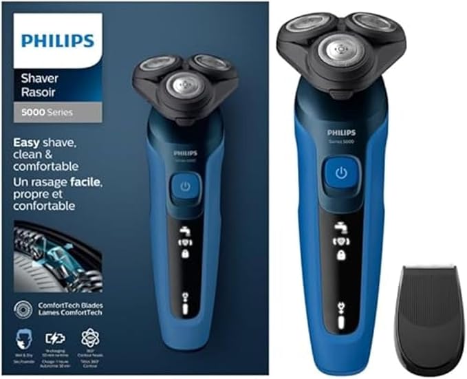 Philips Series 5000 S5466/17 Wet & Dry Electric Shaver – Cordless Rotary Razor with 360° Flex Heads & Precision Trimmer