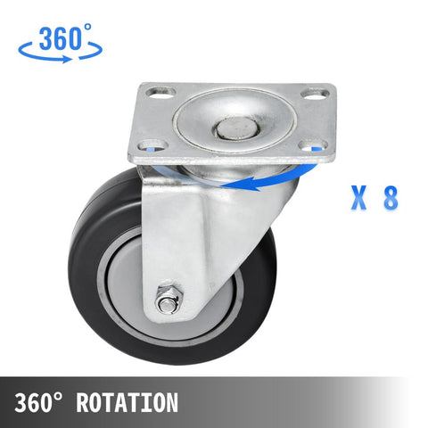 16-Pack of 4-Inch Black Rubber Swivel Caster Wheels with Brakes – Heavy Duty Industrial Set