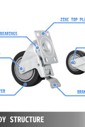 16-Pack of 4-Inch Black Rubber Swivel Caster Wheels with Brakes – Heavy Duty Industrial Set