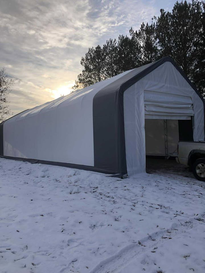 20 Ft Double Truss Fabric Shelter – Heavy-Duty PVC Industrial Storage Tent