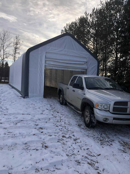 20 Ft Double Truss Fabric Shelter – Heavy-Duty PVC Industrial Storage Tent