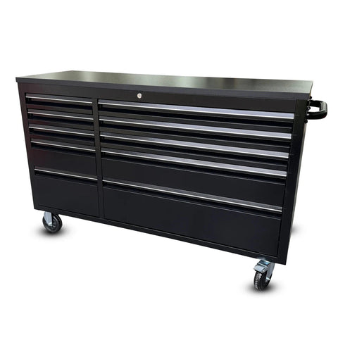 55" Black Powder - Coated Steel 10 - Drawer Workbench Tool Chest Roller Cabinet HTC5510PC - with | Sold by Uncle Wiener's Wholesale