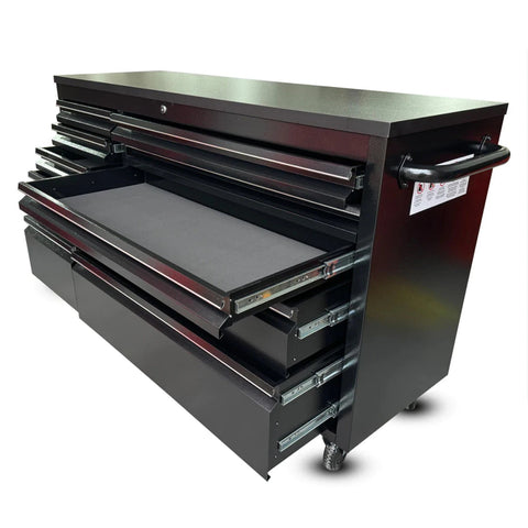 55" Black Powder - Coated Steel 10 - Drawer Workbench Tool Chest Roller Cabinet HTC5510PC - with | Sold by Uncle Wiener's Wholesale