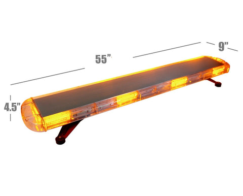 Amber LED emergency strobe light bar for trucks
Side view of 55" roof-mount amber light bar
Emergency LED light bar with mounting brackets
Close-up of Gen III amber LEDs in strobe bar
Full-length light bar mounted on vehicle roof