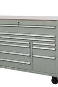 55" Siebel Tool Bench with Stainless Steel Top | 10 - Drawer Workstation - with Cement Gray | Sold by Uncle Wiener's Wholesale
