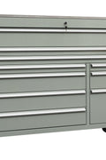 55" Siebel Tool Bench with Stainless Steel Top | 10 - Drawer Workstation - with Cement Gray | Sold by Uncle Wiener's Wholesale