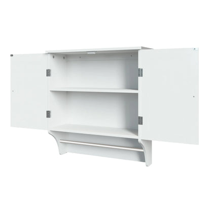 2 Door Bathroom Medicine Cabinet Wall Mounted Storage with Towel Bar White / Grey