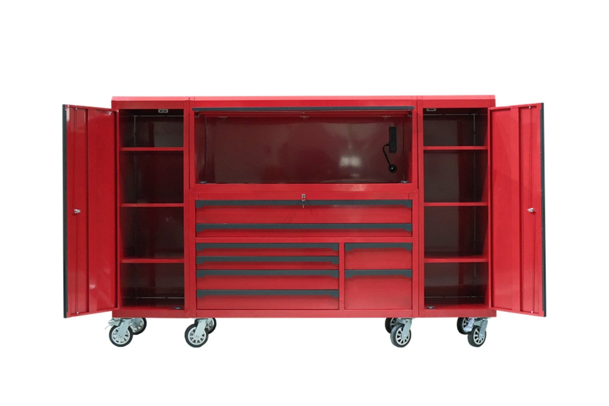 56" Rolling Tool Chest with Side Lockers & Power Strip – 8 Drawer Heavy Duty Steel Cabinet (Black / Desert Sand / Red) TBS6228 Series - with Desert Sand | Sold by Uncle Wiener's Wholesale