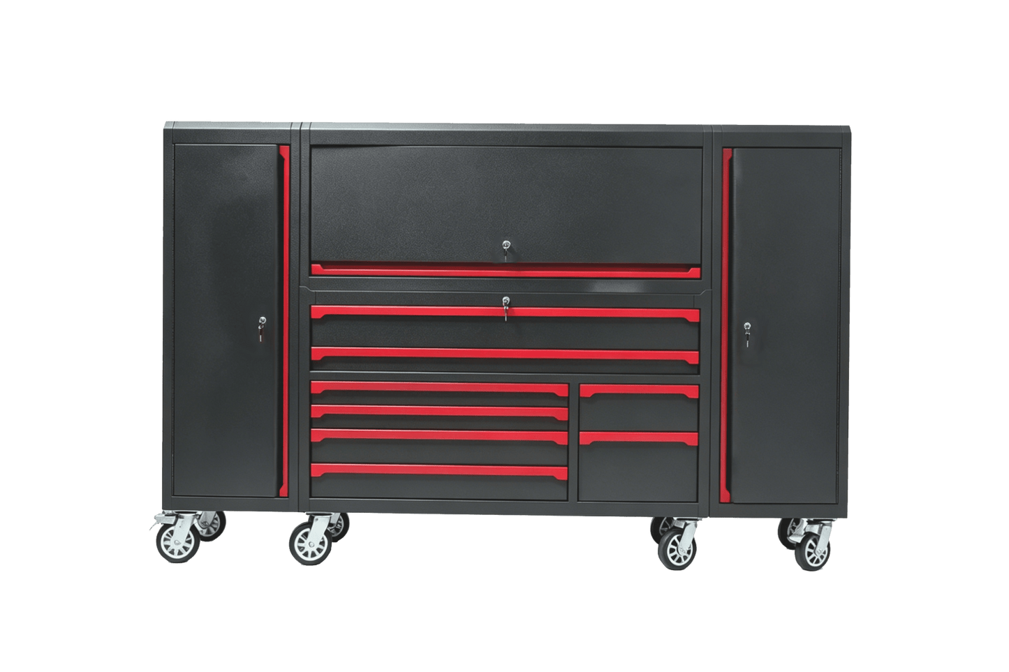 56" Rolling Tool Chest with Side Lockers & Power Strip – 8 Drawer Heavy Duty Steel Cabinet (Black / Desert Sand / Red) TBS6228 Series - with Black | Sold by Uncle Wiener's Wholesale