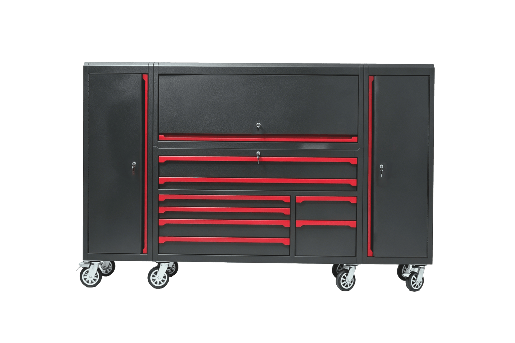 56" Rolling Tool Chest with Side Lockers & Power Strip – 8 Drawer Heavy Duty Steel Cabinet (Black / Desert Sand / Red) TBS6228 Series - with Black | Sold by Uncle Wiener's Wholesale