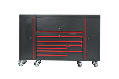 56" Rolling Tool Chest with Side Lockers & Power Strip – 8 Drawer Heavy Duty Steel Cabinet (Black / Desert Sand / Red) TBS6228 Series - with Black | Sold by Uncle Wiener's Wholesale