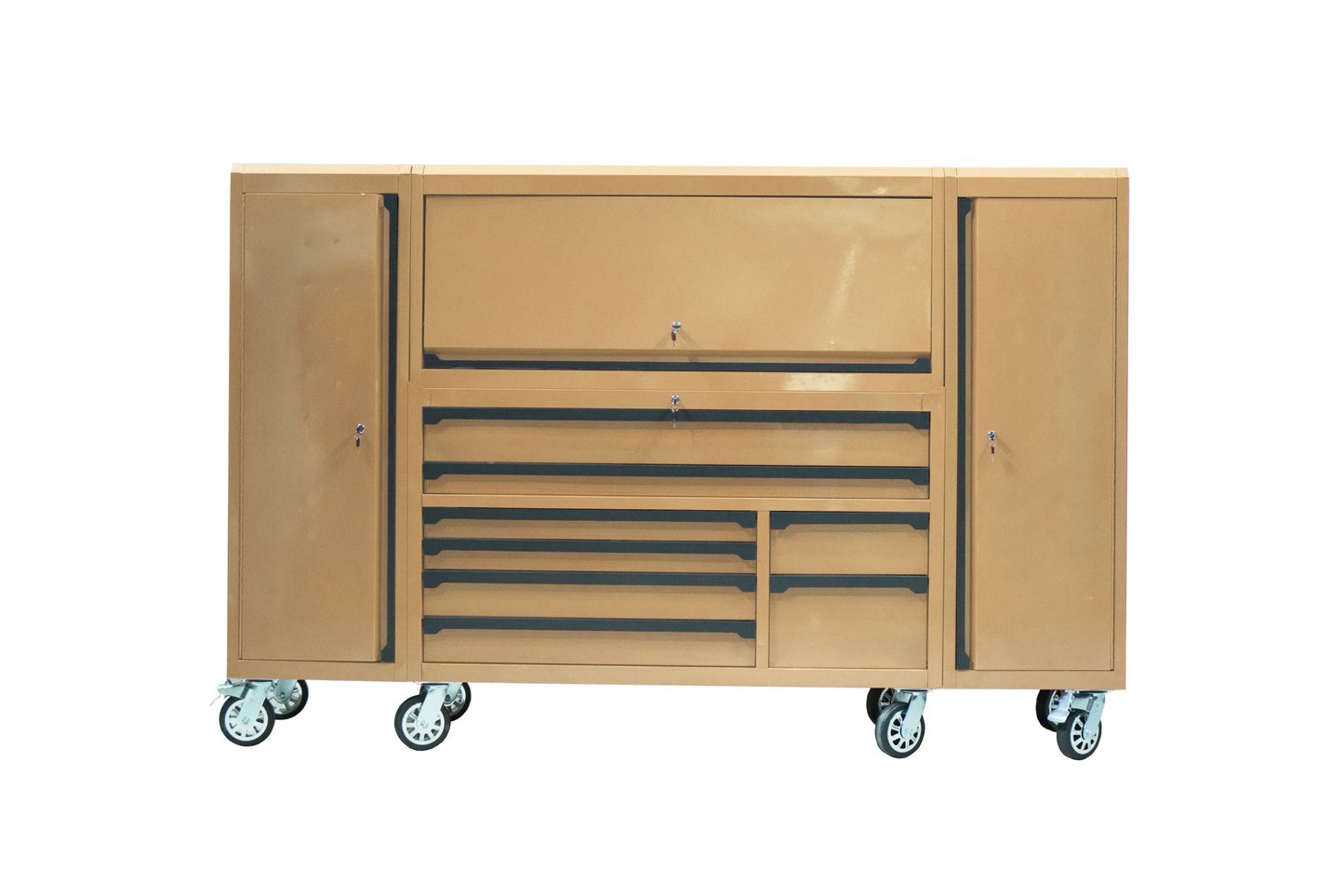56" Rolling Tool Chest with Side Lockers & Power Strip – 8 Drawer Heavy Duty Steel Cabinet (Black / Desert Sand / Red) TBS6228 Series - with Desert Sand | Sold by Uncle Wiener's Wholesale