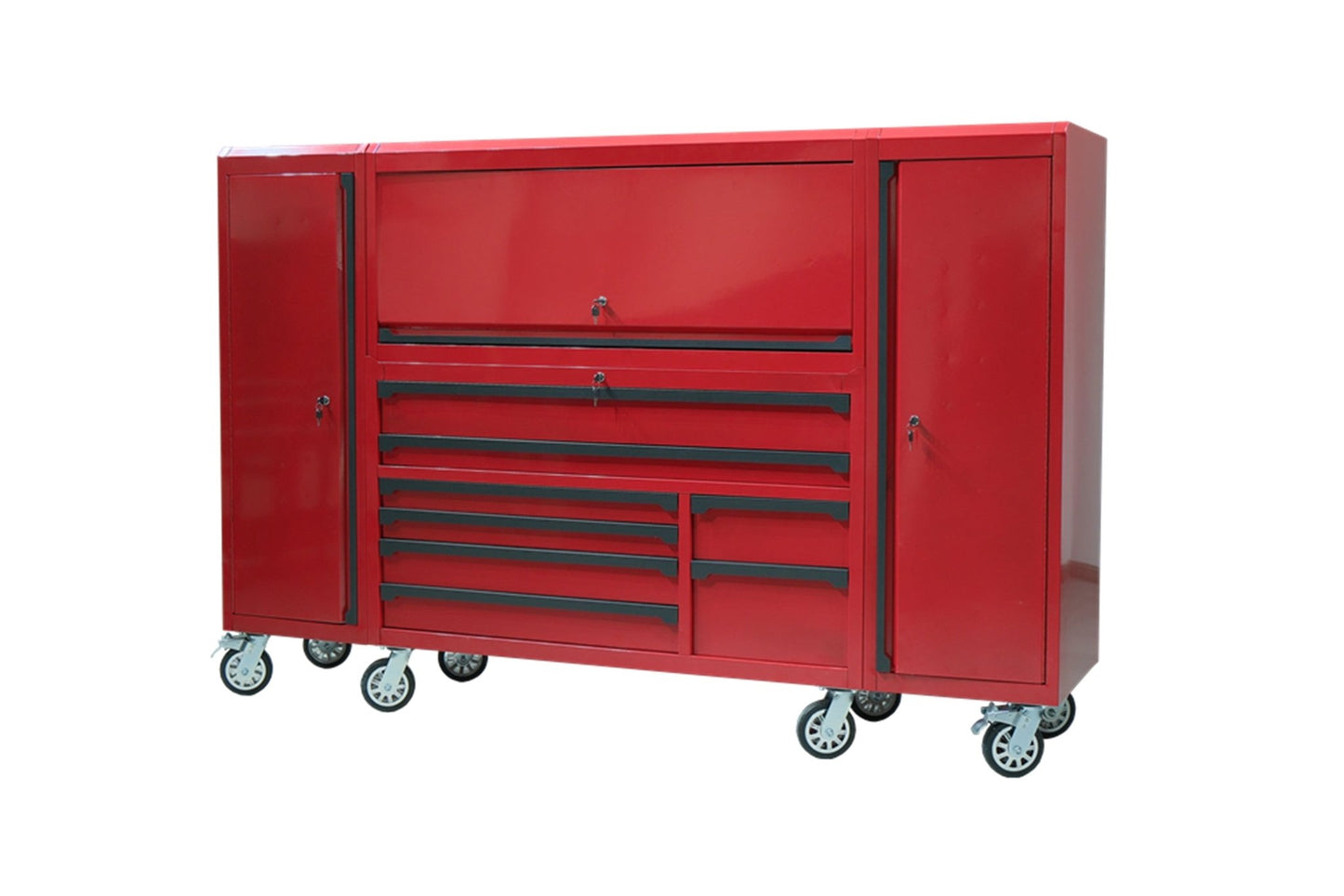 56" Rolling Tool Chest with Side Lockers & Power Strip – 8 Drawer Heavy Duty Steel Cabinet (Black / Desert Sand / Red) TBS6228 Series - with Desert Sand | Sold by Uncle Wiener's Wholesale
