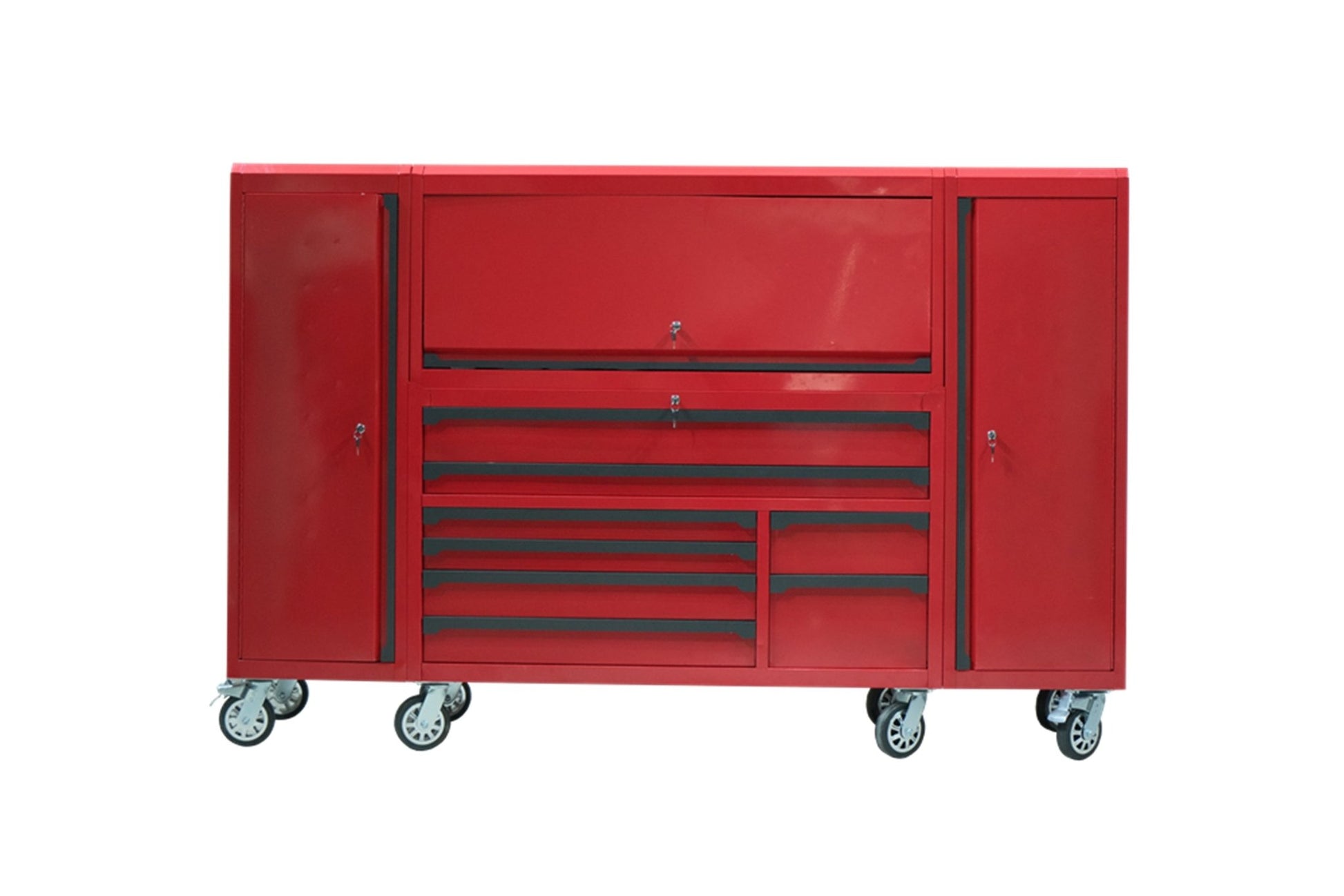 56" Rolling Tool Chest with Side Lockers & Power Strip – 8 Drawer Heavy Duty Steel Cabinet (Black / Desert Sand / Red) TBS6228 Series - with Red | Sold by Uncle Wiener's Wholesale