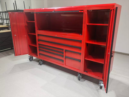 56" Rolling Tool Chest with Side Lockers & Power Strip – 8 Drawer Heavy Duty Steel Cabinet (Black / Desert Sand / Red) TBS6228 Series - with Black | Sold by Uncle Wiener's Wholesale