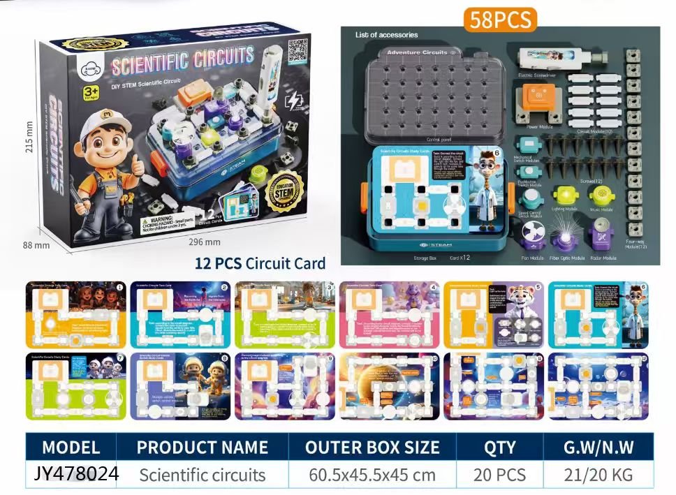 58-Piece Kids Circuit Science Experiment Kit Educational STEM Toy Set JY478024 - with | Sold by Uncle Wiener's Wholesale