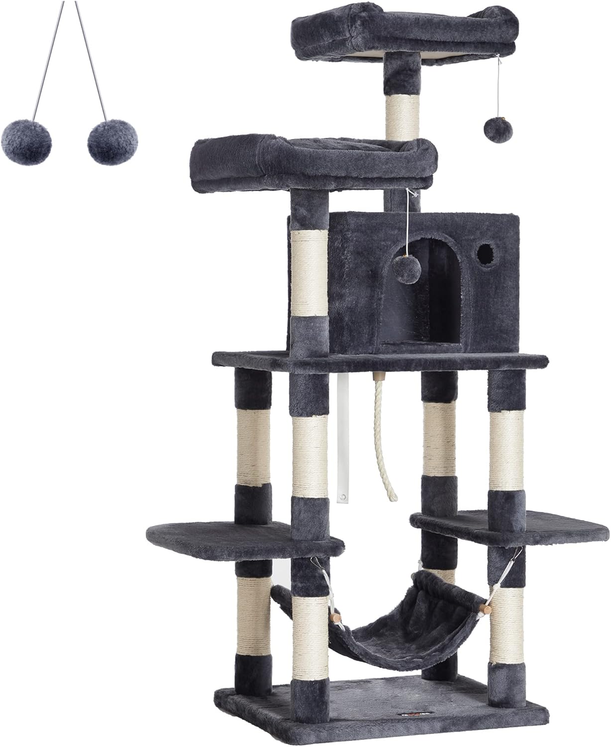 59 Inch Cat Tree Condo with Hammock, Cat Cave, Scratching Posts and Perches, Multi-Level Cat Activity Tower for Indoor Cats Smoky Gray PCT85G - with | Sold by Uncle Wiener's Wholesale