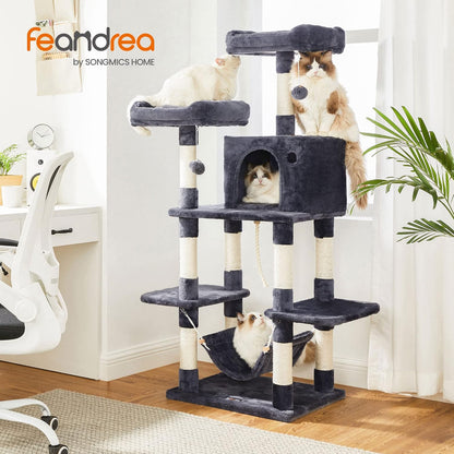 59 Inch Cat Tree Condo with Hammock, Cat Cave, Scratching Posts and Perches, Multi-Level Cat Activity Tower for Indoor Cats Smoky Gray PCT85G - with | Sold by Uncle Wiener's Wholesale