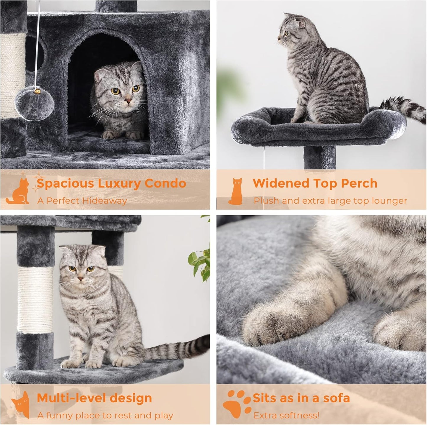 59 Inch Cat Tree Condo with Hammock, Cat Cave, Scratching Posts and Perches, Multi-Level Cat Activity Tower for Indoor Cats Smoky Gray PCT85G - with | Sold by Uncle Wiener's Wholesale