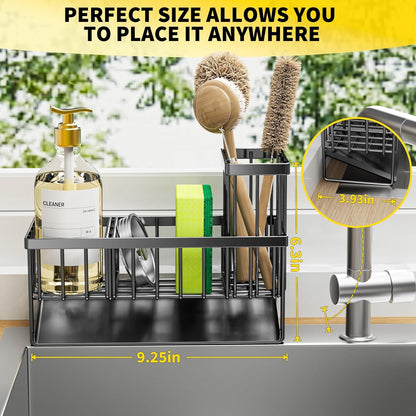 Kitchen Sink Caddy Organizer 9.25" Sponge Holder, Soap Brush Storage Rack &amp; Countertop Dish Tool Organizer S1362