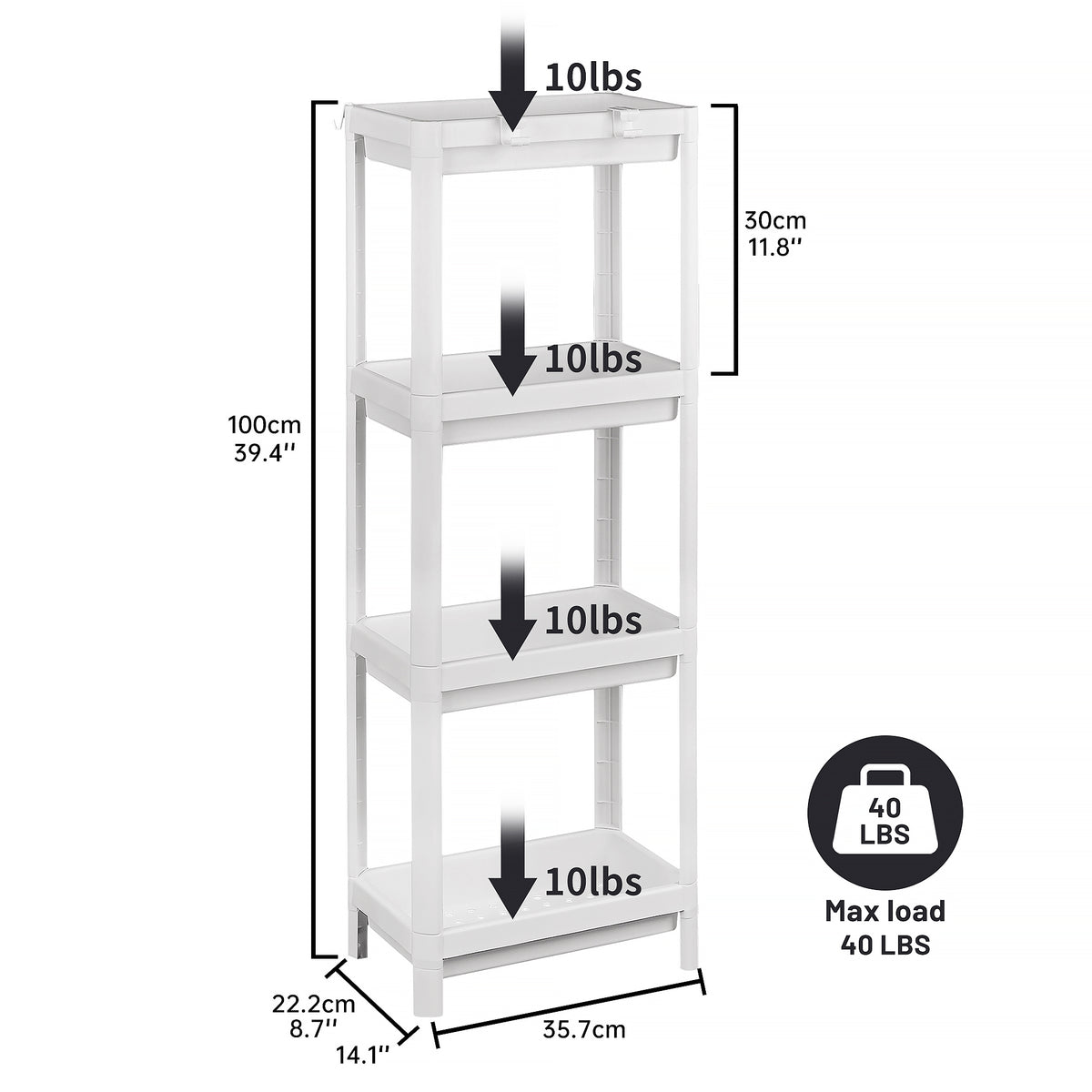 2 Pack Slim 4-Tier Plastic Storage Shelves 9 in Narrow Waterproof Organizer Rack for Kitchen, Bathroom & Under Sink AMPPR04