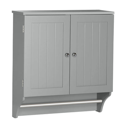 2 Door Bathroom Medicine Cabinet Wall Mounted Storage with Towel Bar White / Grey