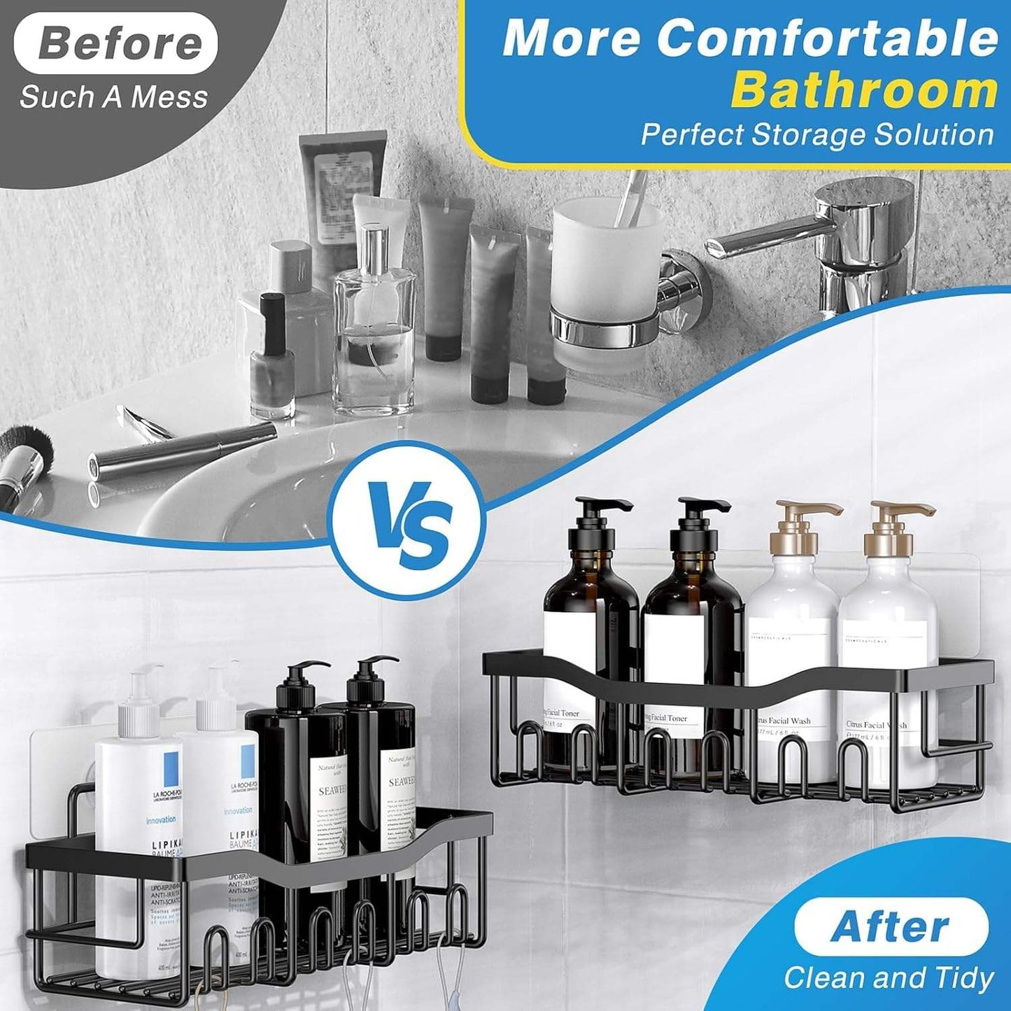 5PCS Stainless Steel Shower Caddy Organizer Set Adhesive No Drill Bathroom Storage Rack ZJHL088 - with | Sold by Uncle Wiener's Wholesale