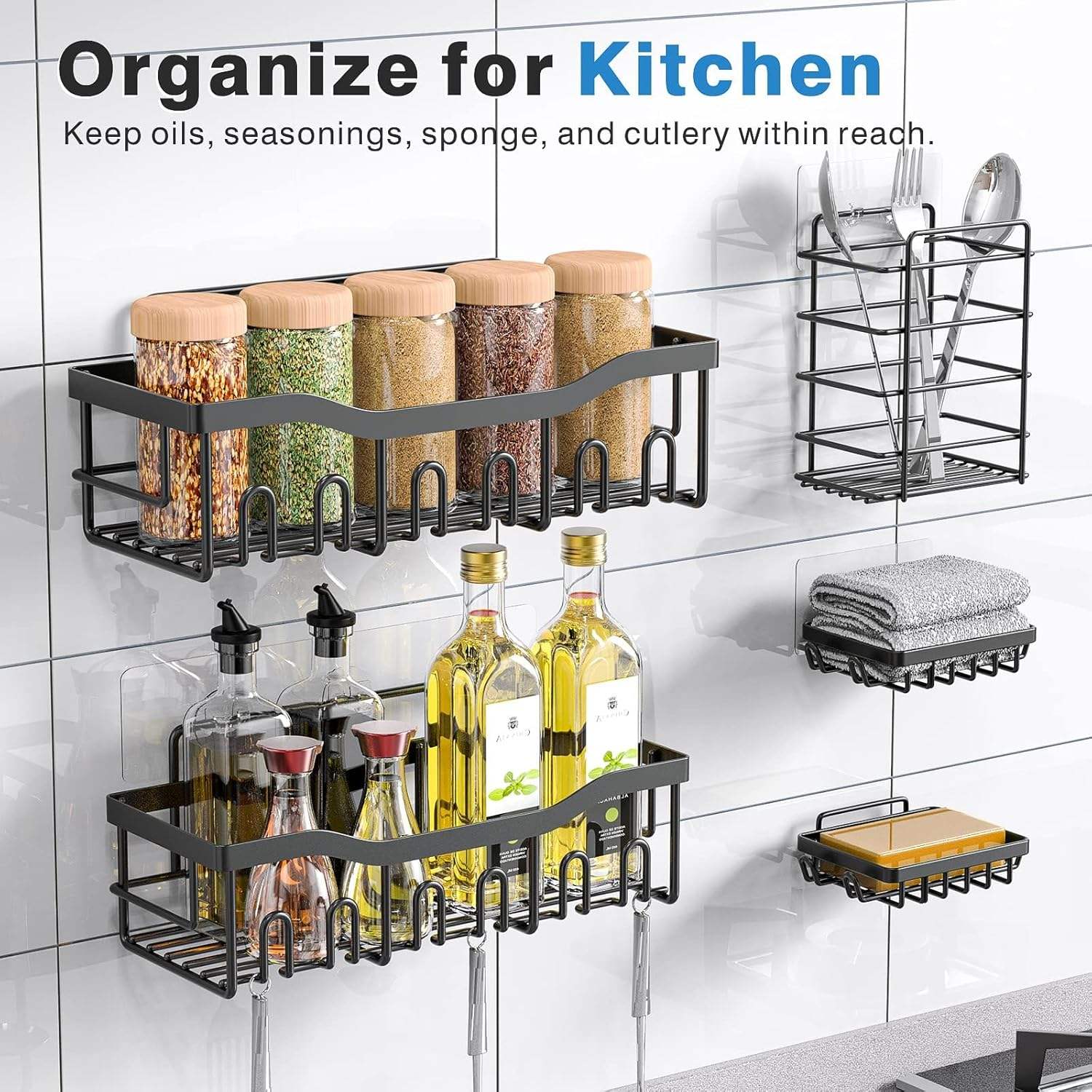 5PCS Stainless Steel Shower Caddy Organizer Set Adhesive No Drill Bathroom Storage Rack ZJHL088 - with | Sold by Uncle Wiener's Wholesale