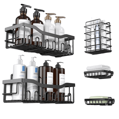 5PCS Stainless Steel Shower Caddy Organizer Set Adhesive No Drill Bathroom Storage Rack ZJHL088 - with | Sold by Uncle Wiener's Wholesale